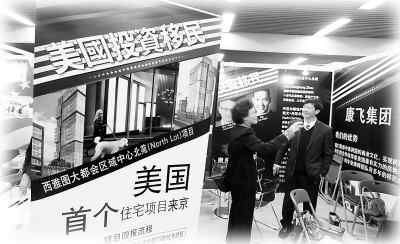 觀眾在2012北京春季房地產展示交易會上的美國房產項目展臺前咨詢